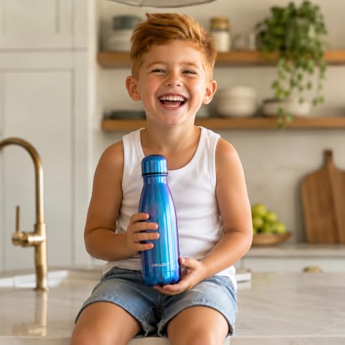 CHILLOUT LIFE 12oz Kids Insulated Stainless Steel Water Bottle, Leak Proof | Small Metal Water Bottle, Keeps Drinks Cold 24H & Hot 12H, Leak-Proof Screw Lid, Perfect for School, Travel & Sports - color: Magic Blue