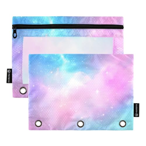 ALAZA Pencil Pouch for 3 Ring Binder, Pink Blue Sky Print Binder Pencil Pouches with Clear Window Zipper Pencil Case Cosmetic Bags for Office College Supplies, 2PCS - color: Color 225, size: one sizex2