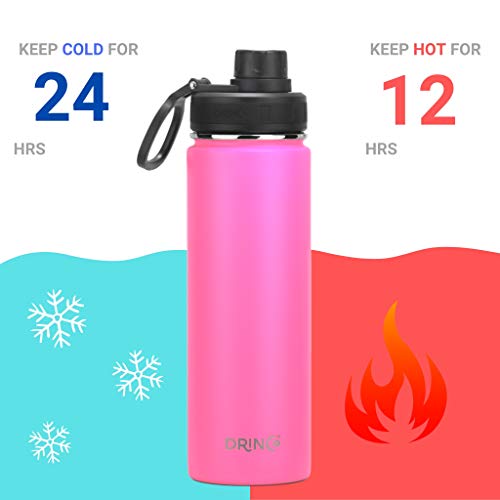 DRINCO Stainless Steel Water Bottle Spout Lid Vacuum Insulated Double Wall Water Bottle Wide Mouth (40oz 32oz 22oz 18oz 14oz) Leak Proof Keep Cold Sport Camping Hiking (22 oz, 22oz Island Pink) - color: 22oz Island Pink, size: 22 Ounces
