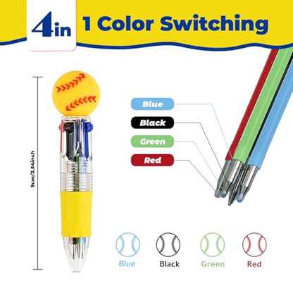Softball Party Favors Softball Pens Mini Multicolor Pen in One Cute Fun 4-in-1 Pens Bulk Cool Ballpoint Pen for Birthday Gifts Teacher Supplies (Softball, 24) - style: Softball