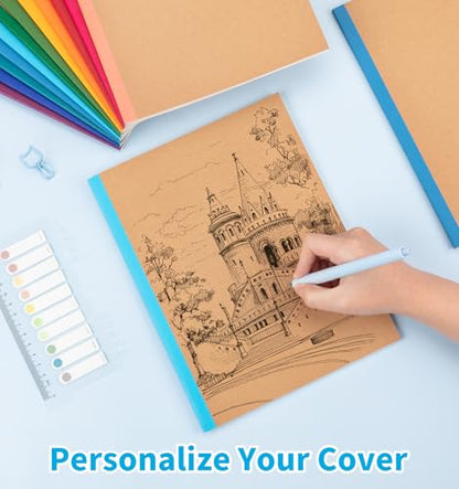 12 Pack Lined Notebook Journals Bulk, 7-1/2" x 9-3/4", Wide Ruled Paper, 30 Sheets/60 Pages, Kraft Cover with Rainbow Spines, 12 Colors Lined Composition Notebook Journal for Work Study Note Taking - style: Lined Paper-12pack