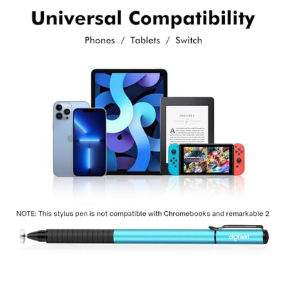Digiroot Universal Stylus,[2-in-1] Disc Stylus Pens for All Touch Screens Cell Phones, iPad, Tablets, Laptops with 6 Replacement Tips(4 Discs, 2 Fiber Tips Included) - (Blue) - color: Blue