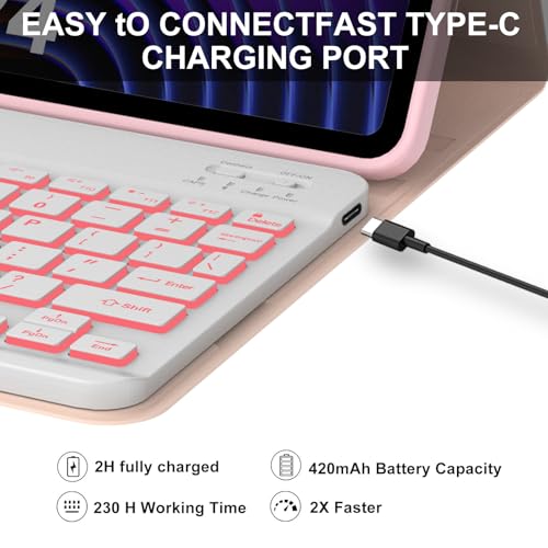 IVEOPPE Keyboard Case for Xiaomi Pad 8/8 Pro/Pad 7/7 Pro 11.2 Inch Backlit | 7 Color Backlit, Magnetic Detachable Wireless Bluetooth Keyboard, Pencil Holder, Stain Resistant Cover, Rechargeable - color: Pink2