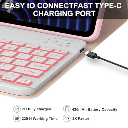 IVEOPPE Keyboard Case for Xiaomi Pad 8/8 Pro/Pad 7/7 Pro 11.2 Inch Backlit | 7 Color Backlit, Magnetic Detachable Wireless Bluetooth Keyboard, Pencil Holder, Stain Resistant Cover, Rechargeable - color: Pink2