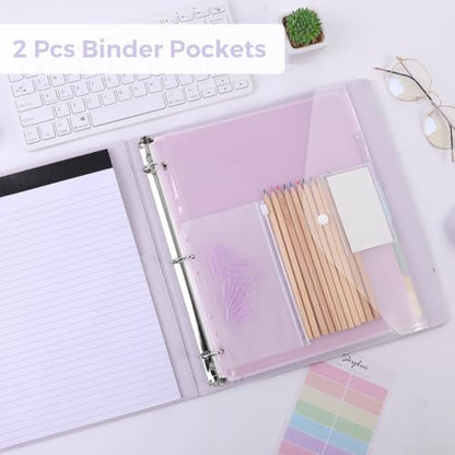 SKYDUE 3 Ring Binder with Clipboard 1 Inch, 13.2" × 10.2" PU Clipboard Binder with Notepad & 5 Dividers with 5 Pockets, Labels, Clipboard Folder Great for School Office (Fit Letter Sized Paper) - color: Purple, size: Letter Size - 1 Inch
