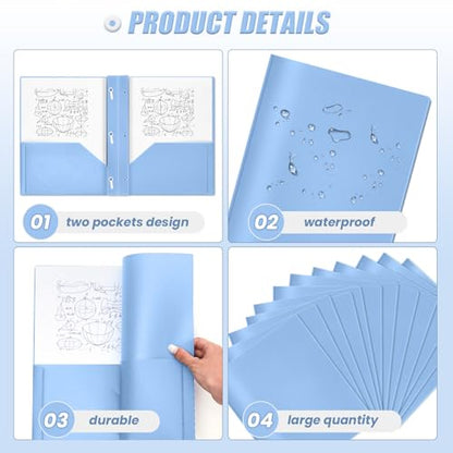 Yeaqee 30 Pcs Plastic Folders with Pockets and Prongs Plastic Folder 2 Pockets 3 Prongs with Card Slot for Office, School for Students, Teachers, Office Workers (Haze Blue) - color: Haze Blue