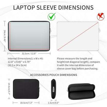 RAINYEAR Laptop Sleeve Case Compatible with 13.3 Inch Notebook Computer Tablet Chromebook 14" MacBook Pro/Max M1 M2 M3 M4 M5 Soft Carrying Bag Zipper Protective Cover with Accessories Pouch(Black) - color: Black, size: 13"-13.3"