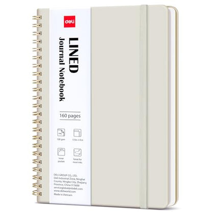 deli Beige Lined Spiral Journal Notebook, 160 Pages, A5 (5.5"x8") Hardcover Writing Notebook, College Ruled Spiral Bound Journal for Women & Men - Perfect for Work, School, Office & Note Taking - color: Beige