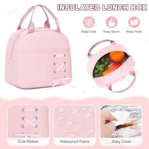 Scothen Backpack for Girls with Bento Lunch Box Set, School Bag Bookbag for Teens Girls Kids Student, 43oz Lunch Containers Lunchbox, Insulated Lunch Bag & Pencial Case, Back to School Gifts - color: Pink