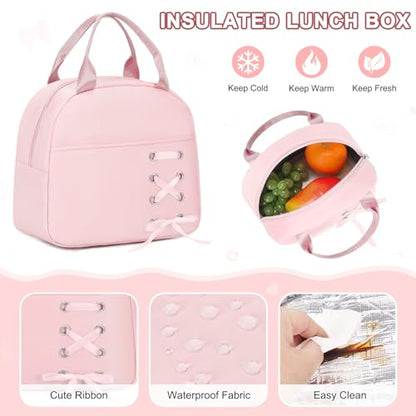 Scothen Backpack for Girls with Bento Lunch Box Set, School Bag Bookbag for Teens Girls Kids Student, 43oz Lunch Containers Lunchbox, Insulated Lunch Bag & Pencial Case, Back to School Gifts - color: Pink