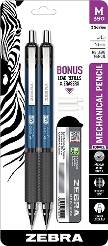 Zebra Pen M-350 Mechanical Pencil, 0.7mm Point Size, Cobalt Blue Barrel, with Lead and Eraser Refills, 2 Pack (57212) - color: Blue Barrel, size: 1 Count (Pack of 2)
