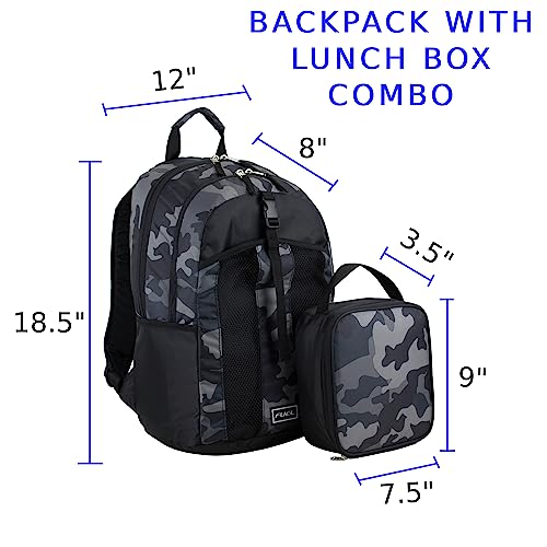 FUEL Lunch Backpack Set Teens Student Water Resistant Bookbag Bag Soft Reusable Insulated Cooler Lunch Box Thermal Travel Office Lunch Bag, Grey Camo - color: Black