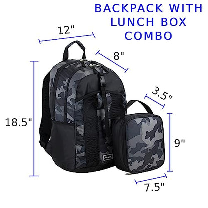 FUEL Lunch Backpack Set Teens Student Water Resistant Bookbag Bag Soft Reusable Insulated Cooler Lunch Box Thermal Travel Office Lunch Bag, Grey Camo - color: Black