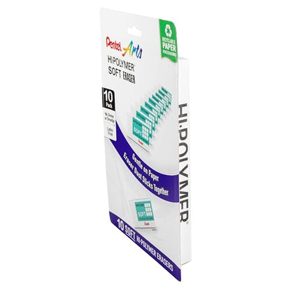 Pentel Clean Eraser, No Mess- No Residue, Hi-Polymer Soft Erasers for Pencils - White - 10 Pack - for Art, Office, and School use (10)