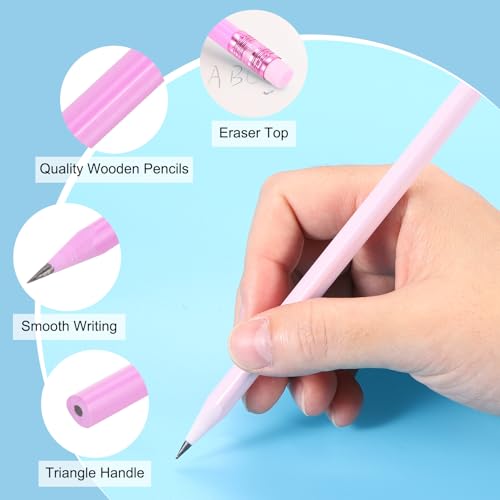 PATIKIL Round Pencils, 12 Pcs Triangle HB Graphite Pencil Wooden Pencils with Eraser for Classroom Office Writing Drawing Supplies, Red - color: Red