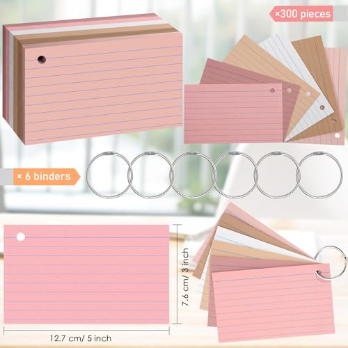 Epakh 300 Pieces Lined Index Cards 180 GSM Thick Flash Cards with Rings Notecards Punched Back to School for Studying Adults Home College Office(3 x 5 Inch,Dark Pink Brown Series) - color: Yellow Series, size: 3 x 5 Inch