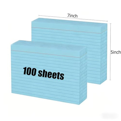5x7 Index Cards (100 Count), Heavyweight 160gsm Blue Note Cards for Office — College Ruled & Blank Back, Large Lined Flash Cards for Project Management, Kanban & Meeting Notes - color: Blue