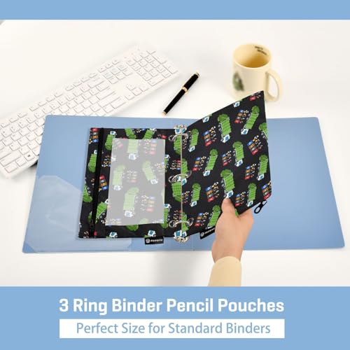 Garbage Truck Trash Recycling Pencil Pouch for 3 Ring Binder, Binder Pencil Pouches with Clear Window Zipper Pencil Case for Office College Supplies, 2PCS (B0310) - color: B0310