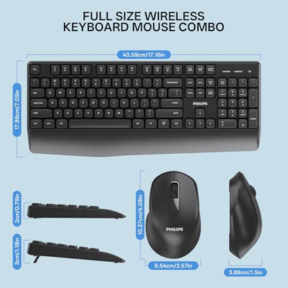 PHILIPS Wireless Keyboard and Mouse Combo-Ergonomic Keyboard and Mouse Wireless Combo,Plug n' Play,Sleep Mode and 2.4GHz Keyboard for Mac, Windows, Laptop-SPT6348 - color: Black