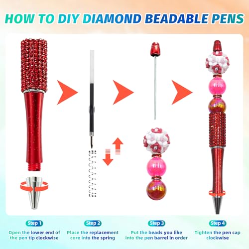 75 Pcs DIY Diamond Beadable Pen Kit - 25 Plastic Rhinestone Beaded Pens Bulk with Refills & Bags - Fancy Cute Glitter Pens for Crafting, Students & Teachers – School Supplies (Red) - color: Red, size: 25
