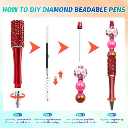 75 Pcs DIY Diamond Beadable Pen Kit - 25 Plastic Rhinestone Beaded Pens Bulk with Refills & Bags - Fancy Cute Glitter Pens for Crafting, Students & Teachers – School Supplies (Red) - color: Red, size: 25