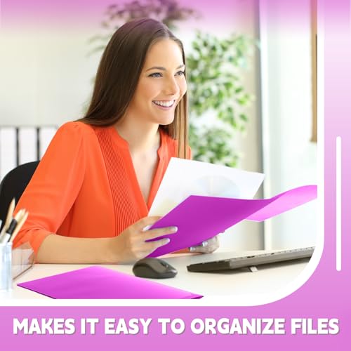 Henoyso 60 Pack Plastic Folders with Clear Front Pockets Bulk Heavy Duty File Folders with 2 Pockets and Card Slot for Student Teacher Back to School Supplies Office Presentation (Fuchsia) - color: Fuchsia