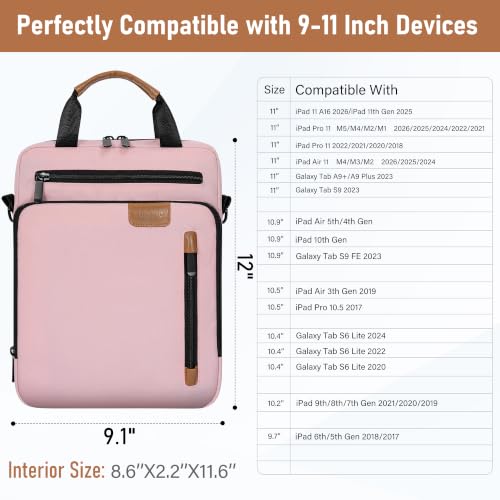 9-11 Inch Tablet Sleeve Bag, Padded Protective Travel Carrying Case for iPad A16 2025, iPad Air M4 11-inch 2026 M3 M2, iPad Pro M5/M4 11 inch, iPad 10/9/8/7th, Galaxy Tab A9+/S9/S8 11" - color: Pink, size: 9-11 Inch