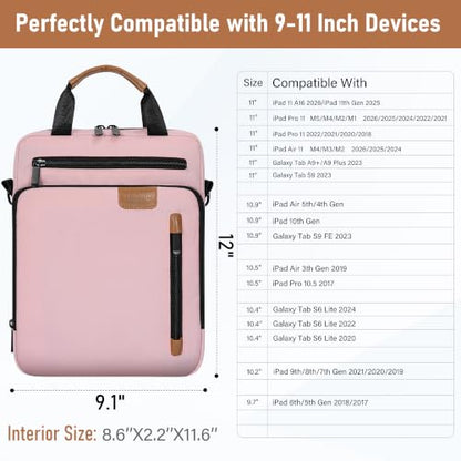 9-11 Inch Tablet Sleeve Bag, Padded Protective Travel Carrying Case for iPad A16 2025, iPad Air M4 11-inch 2026 M3 M2, iPad Pro M5/M4 11 inch, iPad 10/9/8/7th, Galaxy Tab A9+/S9/S8 11" - color: Pink, size: 9-11 Inch