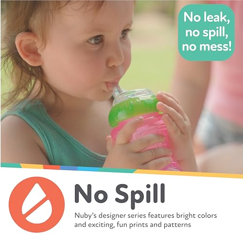 Nuby No-Spill Sippy Cup with Flex Straw - (3-Pack) 10-Ounce Bottles - Sippy Cups for Toddlers 12+ Months - Neutral Color Training Cups for Toddlers - color: Blue, Green & Yellow