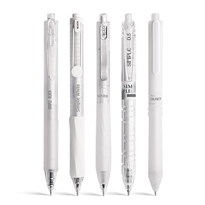 5 Count Pastel Gel Ink Pen Set,Cute Note Taking 0.5mm Fine Point Retractable 5 Count Black Ink Pens for Writing, Journaling, School, Office (White Clear) - color: White Clear