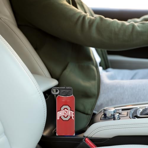 Ohio State University 32oz Stainless Steel Double Walled Red Beverage Bottle with Flip Straw Spout- College Gear for Playoff Season – For Office, Home or Auto – Show your Buckeye Pride - style: Ohio State / Red