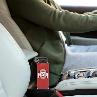 Ohio State University 32oz Stainless Steel Double Walled Red Beverage Bottle with Flip Straw Spout- College Gear for Playoff Season – For Office, Home or Auto – Show your Buckeye Pride - style: Ohio State / Red