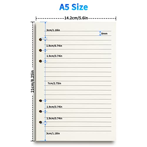 A5 Line Refill Paper, A5 Binder Refills for 6-Ring Binders Planner Traveller Journal Notebook Dairy, 8mm Ruled Filler Paper Insert, 80 Sheets 160 Pages, Lined - color: Lined