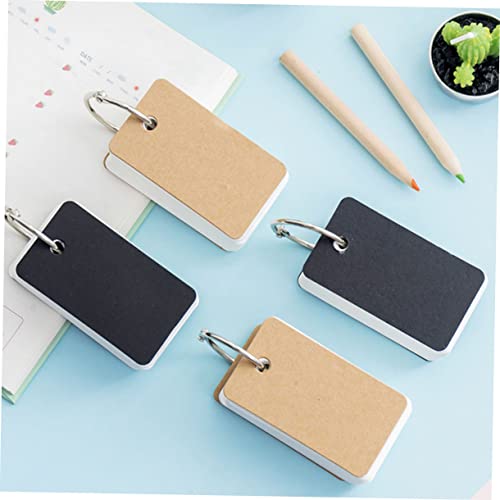 Lurrose 8pcs Blank Flashcards with Binder Ring Portable Memory Cards for Studying Simple Black Paper Cover and Kraft Paper Design for Notes DIY Learning Tools - size: 7X4CM