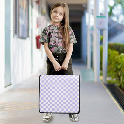 Lavender Purple White Checkered Binder Bag 3 Ring Zipper Binders with Shoulder Strap for School Office Organizer Storage - color: Q013