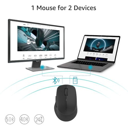 Rapoo M300G Silent Wireless Mouse, Bluetooth Mouse for Laptop, 2.4GHz with USB Receiver, 2400 Adjustable DPI Optical Tracking, 1 Year Battery Life, Compatible with PC, Black - color: Matte Black