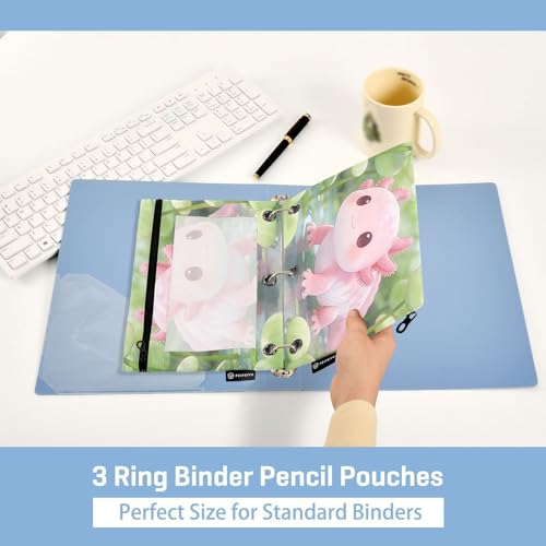 Cute Axolotl Pencil Pouches for 3 Ring Binder, Zipper Binder Pencil Case, 2 Pack Clear Window Case Bag for Office Organizers - color: Cute Axolotl