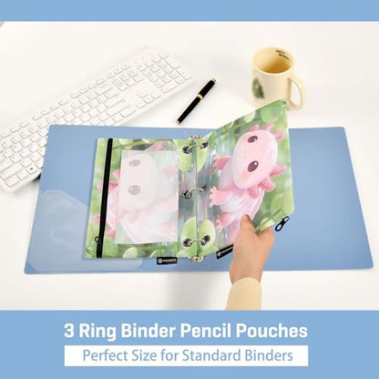 Cute Axolotl Pencil Pouches for 3 Ring Binder, Zipper Binder Pencil Case, 2 Pack Clear Window Case Bag for Office Organizers - color: Cute Axolotl