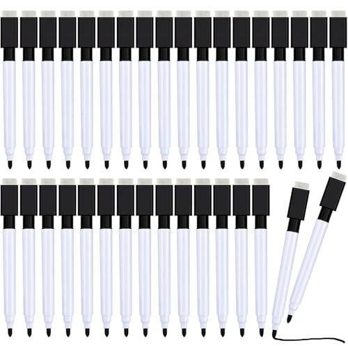 Boao 60 Pack Black Magnetic Dry Erase Markers with Eraser Cap Back to School Mini Whiteboard Dry Erase Markers Bulk Fine Point Tip for Teachers Student School Office White Board Home Supplies