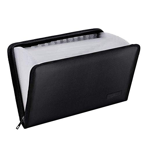 ENGPOW Expanding File Folder Important Document Organizer Fireproof Document Bag-A4 Size, 25 Pockets,Color Labels,Non-Itchy Silicone Coated Portable Filing Organizer Folder(14.3" x 9.8") - color: Black, size: 25 Standard Pockets