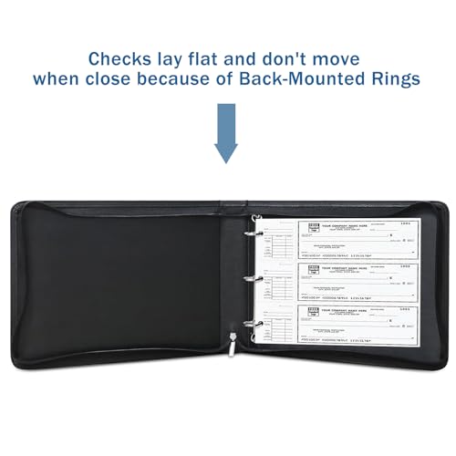 LLi Cufite 3 Rings Check Binder for End-Stub Deskbook Checks, Zipper Business Check Binder, 3 on a Page, Fit 3 & 9 Holes Check Faux Leather (9.5" x 12.6") (Black) - color: Black