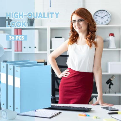 Henoyso 36 Pcs Light Blue 1.5 Inch 3 Ring Plastic Binder Bulk, 1 1/2 Inch Soft Flexible Binders Three Round Rings Fit 8.5x11 Papers for School Office Home File Organization Supplies - color: Light Blue