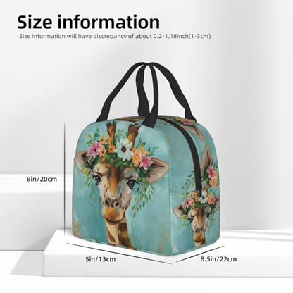 Giraffe Wreath Lunch Box - Insulated Lunch Bags for Kids Boys Girls Reusable Lunch Tote Bags, Perfect for School/Camping/Hiking/Picnic/Beach/Travel - color: Giraffe Wreath