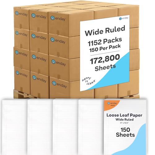 1152 Pack (Pallet) Loose Leaf Paper Bulk, 172800 Sheets, Wide Ruled, 150 Sheets Per Pack, 8 x 10.5", Pallet of Filler Paper, 3 Hole Punched, 4-7 Days Transit - size: Pallet (172K Sheets)