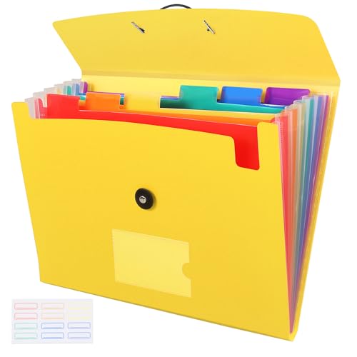 7 Pocket Accordian File Folders, Expanding File Folder A4 Letter Size Paper Portable Document Organizer-Yellow - color: Yellow