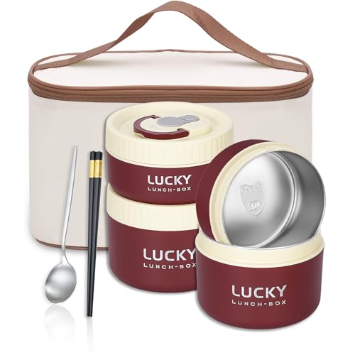 Portable Insulated Lunch Containers, Stainless Steel Bento Box Adult Lunch Box with Insulated Lunch Bag, 4 Separate Stackable Lunch Container for Adult, Red - color: 4 Tier-Red
