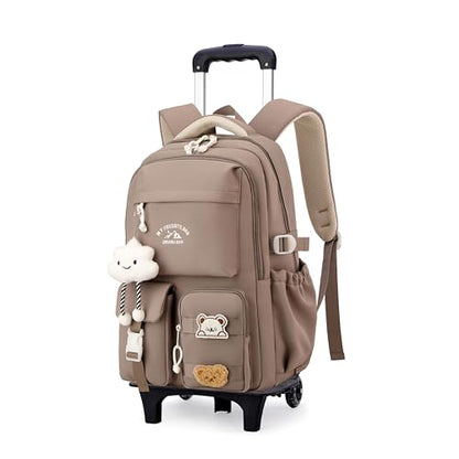 Kids Rolling Backpack for Girls Boys, Elementary & Middle School Bags with Wheels, Boys Roller Backpack Kids Bookbag with 2 Wheels, Khaki - color: 2 Wheels Khaki