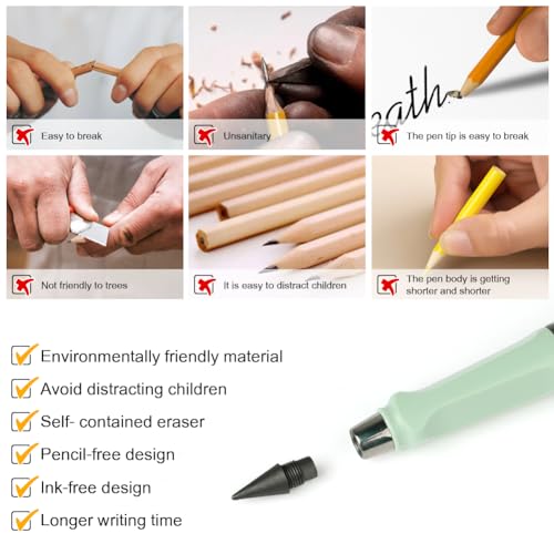 Ainiv Inkless Reusable Pencil with Eraser & 5 Replaceable Nibs - Endless Writing for Home, Office & School - color: 5 Pack Retro Color