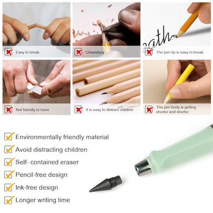 Ainiv Inkless Reusable Pencil with Eraser & 5 Replaceable Nibs - Endless Writing for Home, Office & School - color: 5 Pack Retro Color