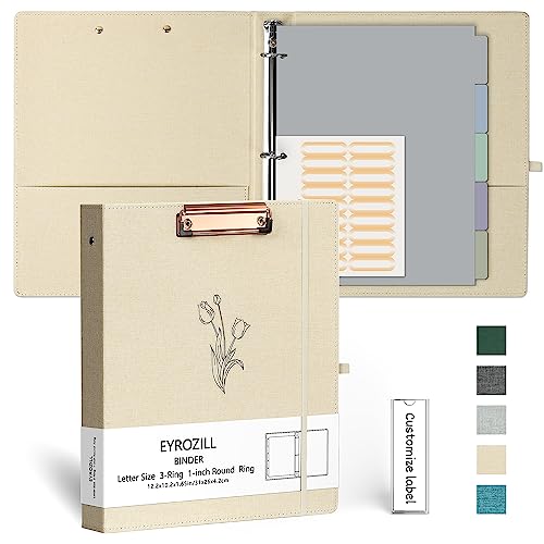 EYROZILL 3 Ring Binder, 1 Inch Linen Binder Organizer for Letter Size (8.5" x 11") with 5 Tab Dividers, File Folder Labels and Low Profile Clipboards, School and Office Supplies- Tulip White - color: Apricot Tulip, size: ‎Letter Size - 1 Inch